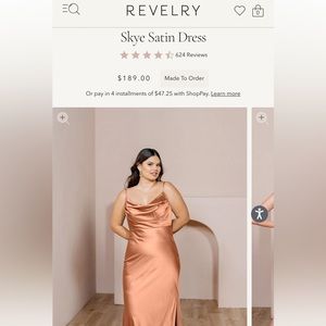 Revelry Skye Satin Bridesmaid Dress, Size 18, Rust Color